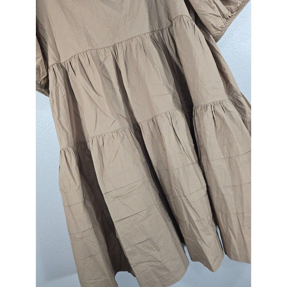 American Eagle Puff Sleeve Tiered Babydoll Mini Dress Tan Size XXL Milkmaid BX - Picture 3 of 8